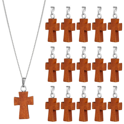 #ad 15 Pcs Charms for Jewelry Making Small Cross Pendants Wooden DIY Buckle $7.93
