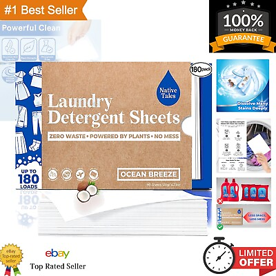 #ad Eco Laundry Detergent Sheets Ocean Breeze Scent 180 Loads Liquid Free $43.19