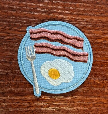 #ad Bacon and Eggs Breakfast Plate Food Patch Foodie Eats Embroidered Iron On 2.5quot; $5.00