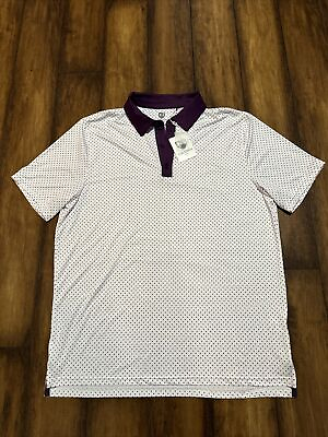 #ad Graham Luxe Polo Men#x27;s XL Golf Shirt White Purple Symmetrical Performance $24.98