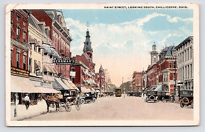 #ad c1915 Chillicothe Ohio OH Downtown Paint Street Woolworth#x27;s Drug Store Postcard $18.00