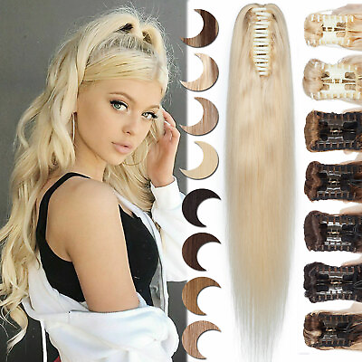 #ad 100% Human Hair Ponytail Claw Clip On Pony Tail Extensions Straight Body Wave US $66.72
