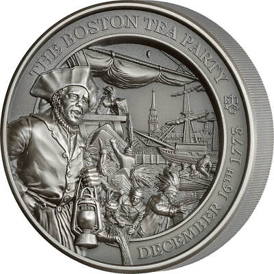 #ad 2023 St. Helena Boston Tea Party 250th Ann. 2oz Silver Antiqued Coin $275.15