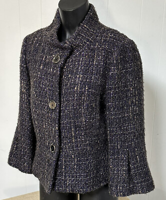 #ad Victor Alfaro Barneys NY Women’s 12 Blazer Tweed Purple Taupe Lined Wool Jacket $47.95