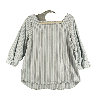 #ad TIMEamp; TRU Linen Cotton Summer Top Size M 8 10 Women Stripe B W Woven Pullover $40.00