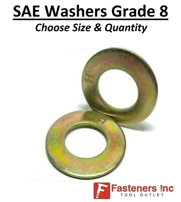 #ad SAE Flat Washers Thru Hardened Grade 8 Yellow Zinc Choose Size amp; Qty $7.99