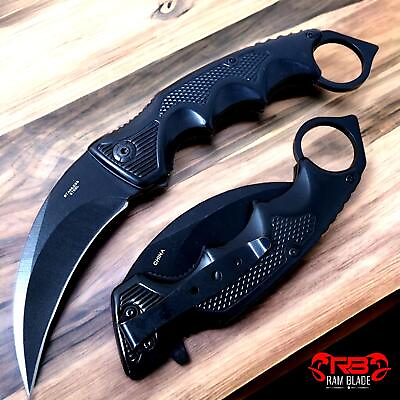 #ad 8quot; Black KARAMBIT SPRING POCKET KNIFE Tactical Open Folding Claw Assisted Blade $16.02
