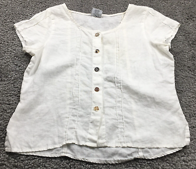 #ad Click By Color Me Cotton Womens Linen Top Size M Ivory Button Up Short Sleeve $19.99