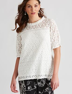 #ad AU XS LIZ JORDAN Womens Summer Tops White Blouse Shirt $10.36