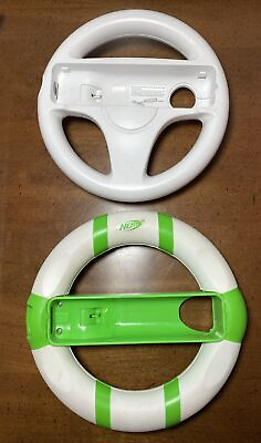 #ad OEM Nintendo Wii Wheel White Mario Kart Steering Racing Controller Nerf Green $20.00