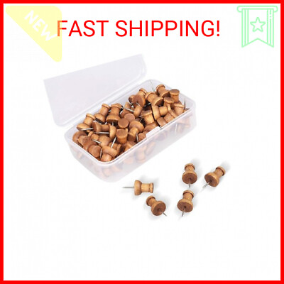 #ad 120 Pcs Wood Push Pins Walnut Standard Wooden Thumb Tacks Decorative for Cork $10.10