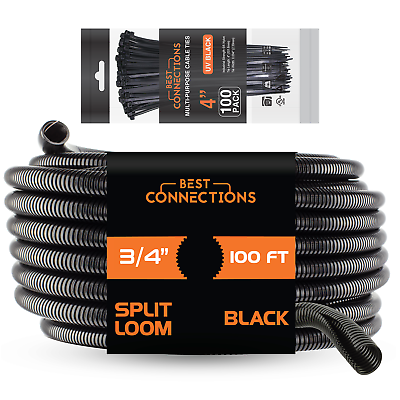 #ad 100 Ft 3 4quot; Split Wire Loom Tubing with 4quot; Nylon Cable Zip Ties 100 Pieces $35.95