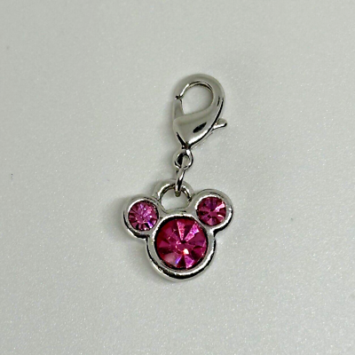 #ad Disney Pink Rhinestone Mickey Mouse Ears Charm Lobster Claw Clasp Silver Tone $9.99