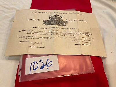 #ad 1026 NEW YORK STATE MILITIA ENLISTMENT SGN LT JAMES CHASE 1867 19th NYVR CO L $105.00