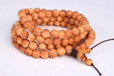 #ad 8MM 108 Pcs Agathis Alba Kingwood Mala Beads Natural Wood Yellow Round Beads 35quot; $5.59