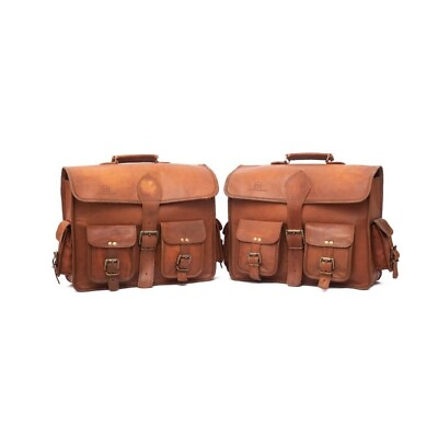 #ad Motorcycle Side Vintage Brown Leather Side 2 Bag Panniers Saddlebags $65.00