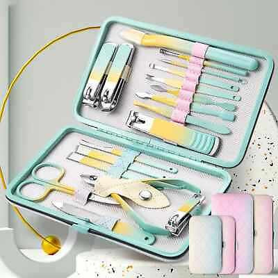 #ad New Gradient Colors 7 18pcs Manicure Set Nail Clippers Steel Nail Cutters Tools $26.12
