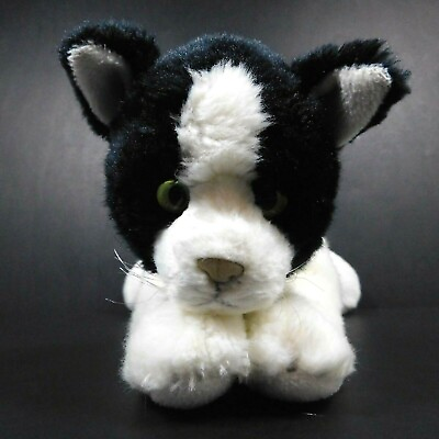 #ad Black White Cat 12quot; Plush Soft Cuddly Green Eyes C $11.02