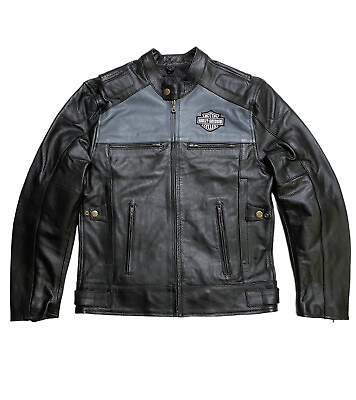 #ad LEGENDARY Harley Davidson Men#x27;s VOTARY Black Gray Leather Jacket $225.00