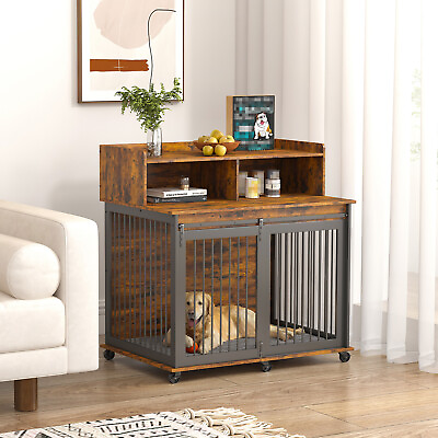 #ad 30.1#x27;#x27; H Indoor Dog Cage Furniture Type Dog Cage With Iron Frame Door And Wheels $321.22