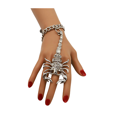 #ad Women Silver Wrist Fashion Bracelet Scorpion Connected Ring Night Out Glam Party $18.95