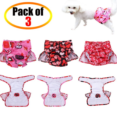 #ad 3 Pack Washable Reusable Dog Diapers For Female Absorbent Pet Physiological Pant $18.18