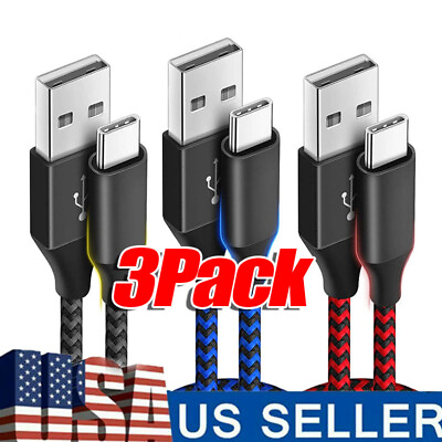 #ad 3 Pack Braided USB C Type C Fast Charging Data SYNC Charger Cable Cord 3 6 10FT $7.39