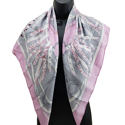 #ad Women#x27;s Silk Pink Grey Equestrian Scarf Large 32 34quot; $29.50