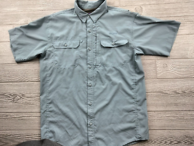 #ad Patagonia Shirt Mens Medium Blue Button Up Rhythm Short Sleeve Hiking w logo $11.50