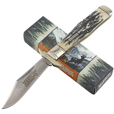 #ad Marbles Swing Guard Large Lockback Folding Knife Black Stag Handle MR482 $24.95