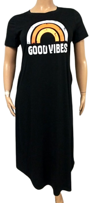#ad Women#x27;s black crew neck good vibes rainbow short sleeve shirt dress 2XL $13.99