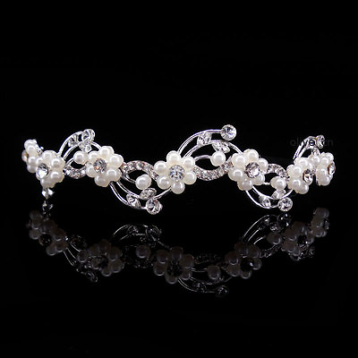 #ad Kids Pearl Crystal Wedding Children Flower Girl Mini Tiara Headband Princess $12.50