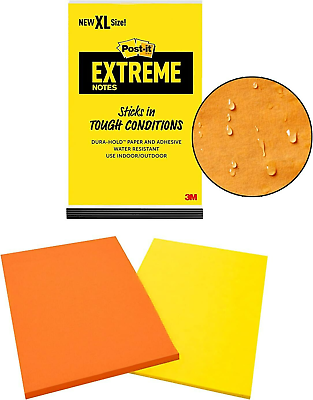 #ad Post it Extreme Notes 4.5quot; x 6.75quot; Water Resistant 100 Sheets Orange Green $10.99