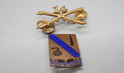 #ad WWII 14th Cavalry Regiment Officer Insignia Pin amp; Suivez Moi DI Pin by Meyer $23.99