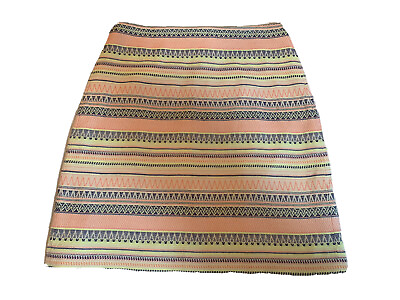 #ad ANN TAYLOR LOFT Pencil Skirt Women#x27;s Peach Beige Blue Yellow Geometric Size 0 $12.00