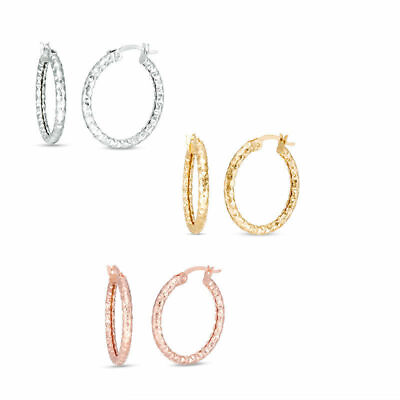 #ad Cute Diamond Cut Round Hoop Earrings Set in Real 10K White Yellow or Rose Gold $155.00