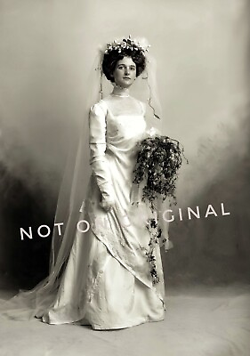 #ad Vintage Old HD 1910#x27;s Photo Reprint of Edwardian Woman Bride in Wedding Dress $8.50