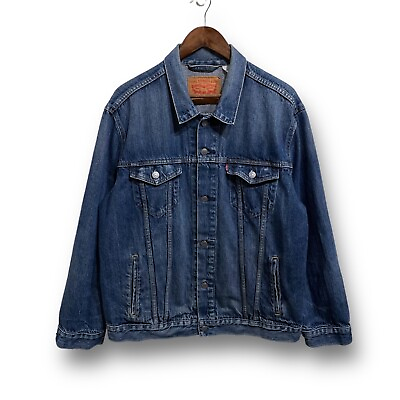 #ad Levi’s Men#x27;s Blue Denim Trucker Jacket Size XL 25 x 27 $32.21