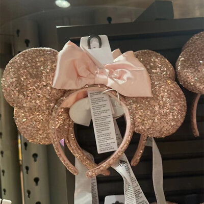#ad US Disney Parks Rose Gold Sequin Pink Bow Minnie Mickey Mouse Ears Headband 2022 $17.59