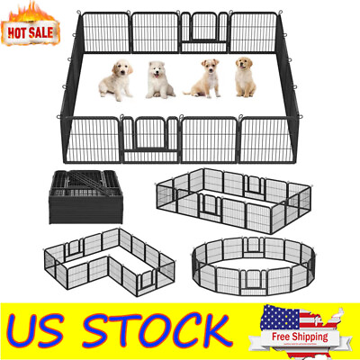 #ad Metal Dog Pen Dog Fences w Door 16 Panels Foldable Pet Playpen Portable Safety $169.49