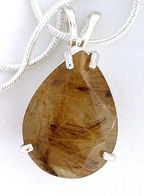 #ad 20x15 Pear Golden Rutilated Quartz Gemstone Sterling Pendant Necklace FREE Chain $54.99
