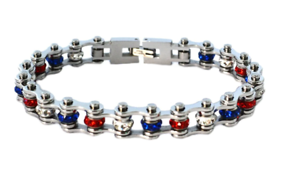 #ad Women#x27;s Stainless Red White and Blue Motorcycle Biker Tennis Bracelet 195 $31.89