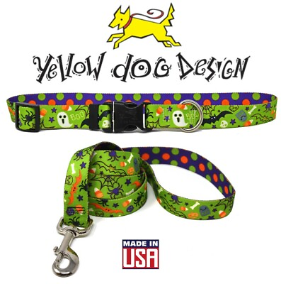 Yellow Dog Design HALLOWEEN Collar or Leash Green Purple XS S M L USA Made $16.95