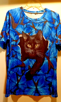 #ad Women#x27;s 3D Black Cat print size L $18.75