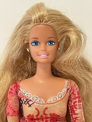 #ad Barbie Doll 1976 Head 1993 Body Blonde Blue Eyes Earrings Peasant Dress 70#x27;s $10.25