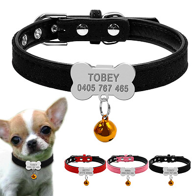 #ad Personalized Pet Small Dog Name Collars Bone Shape Dog ID Tag Necklace with Bell $9.49