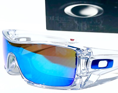 #ad NEW Oakley BATWOLF Shiny Clear POLARIZED Spectra Blue Mirror Lens Sunglass 9101 $148.87