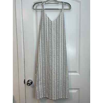 #ad Olivia Grey White Grey Striped Linen Blend Summer Shift Dress Large $30.00