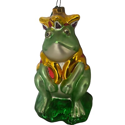 #ad Frog Prince Glass Christmas Ornament $20.00