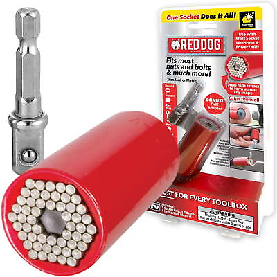 #ad Red Dog Socket w Bonus Drill Adapter Fits Most Nuts Bolts $19.98